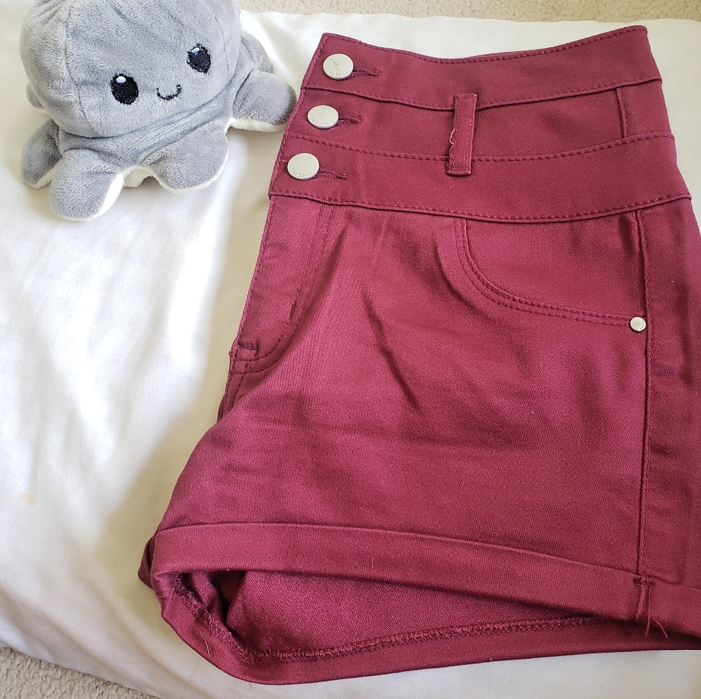 Maroon Hi-rise shorts